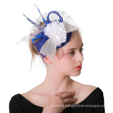 Small Blue & White Fascinator - "Belle" Derby Hat Fascinator Cocktail Hat Wedding Headpiece Party Hat Hatinator